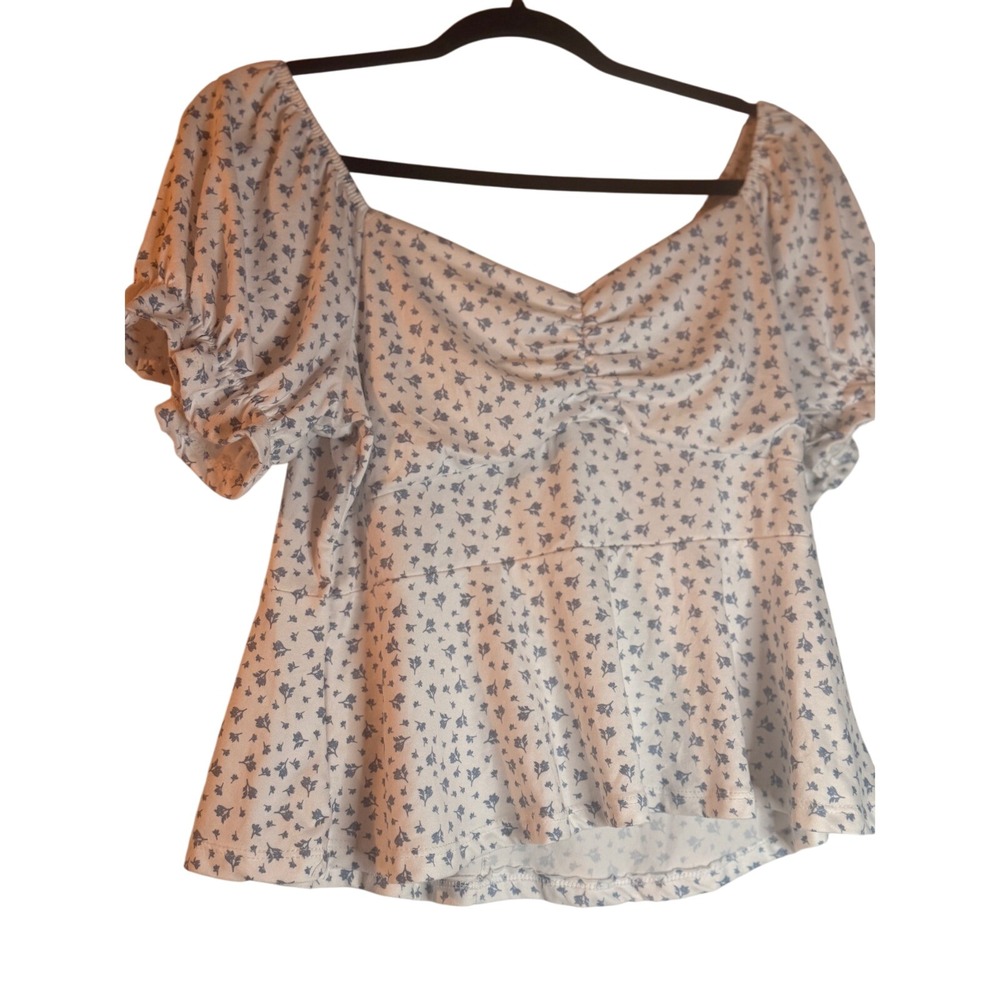Vibe Sportswear Floral Print Puff Sleeve Peplum Top juniors Size L